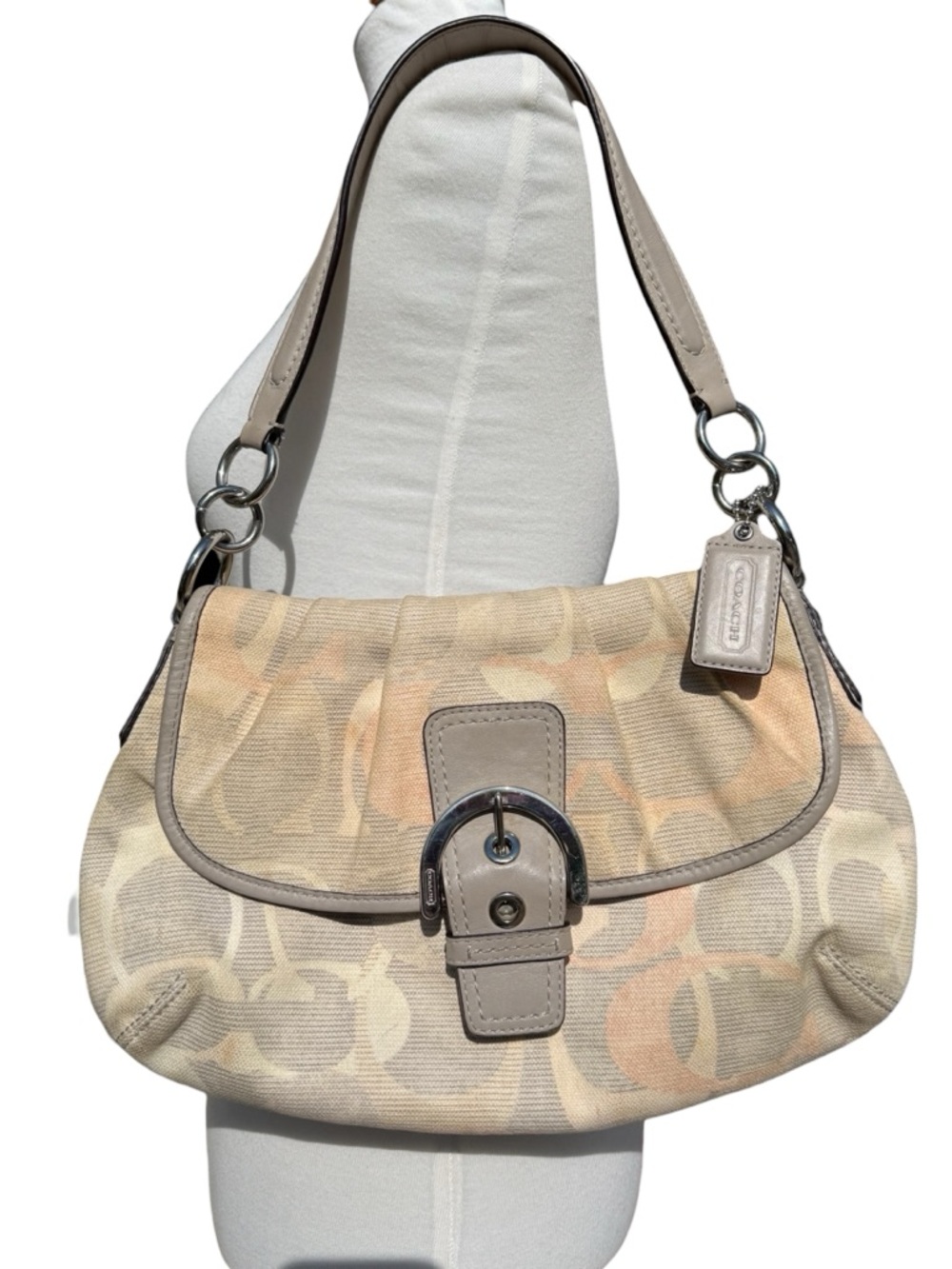 Coach Vintage RARE Y2K Soho Optic Grey & Pink Shoulder Flap Bag F19238